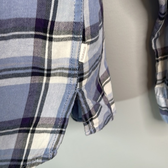 GARAGE Boyfriend Fit Plaid Brushed Cotton Shirt Blues Long Sleeve Button Up XS - Picture 7 of 13